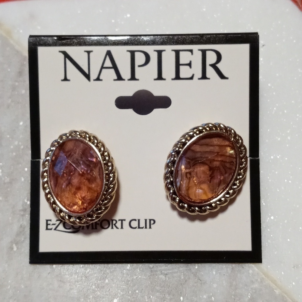 Napier clip on earrings amber color